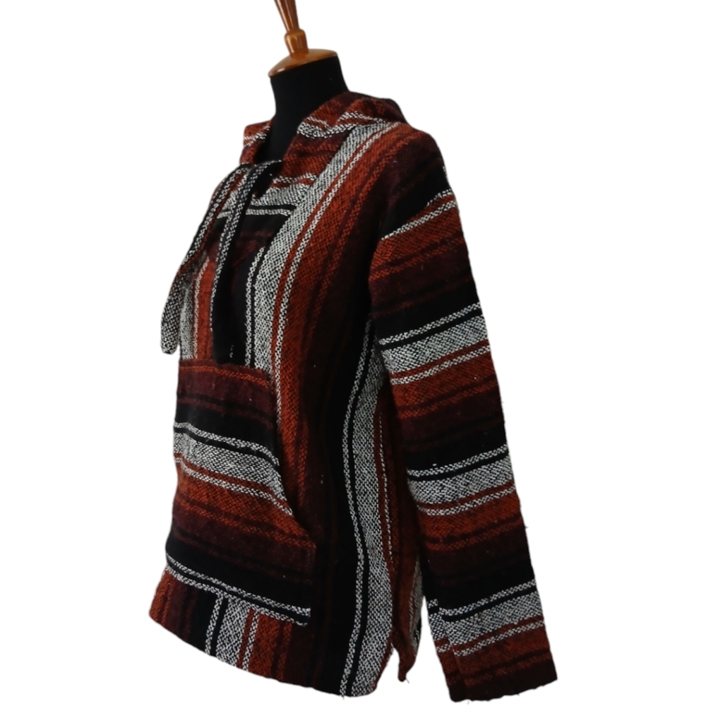 Mexican Baja Hoodie Hippie Surf Poncho Sweater Sweatshirt Pullover Unisex Small - Picture 3 of 12